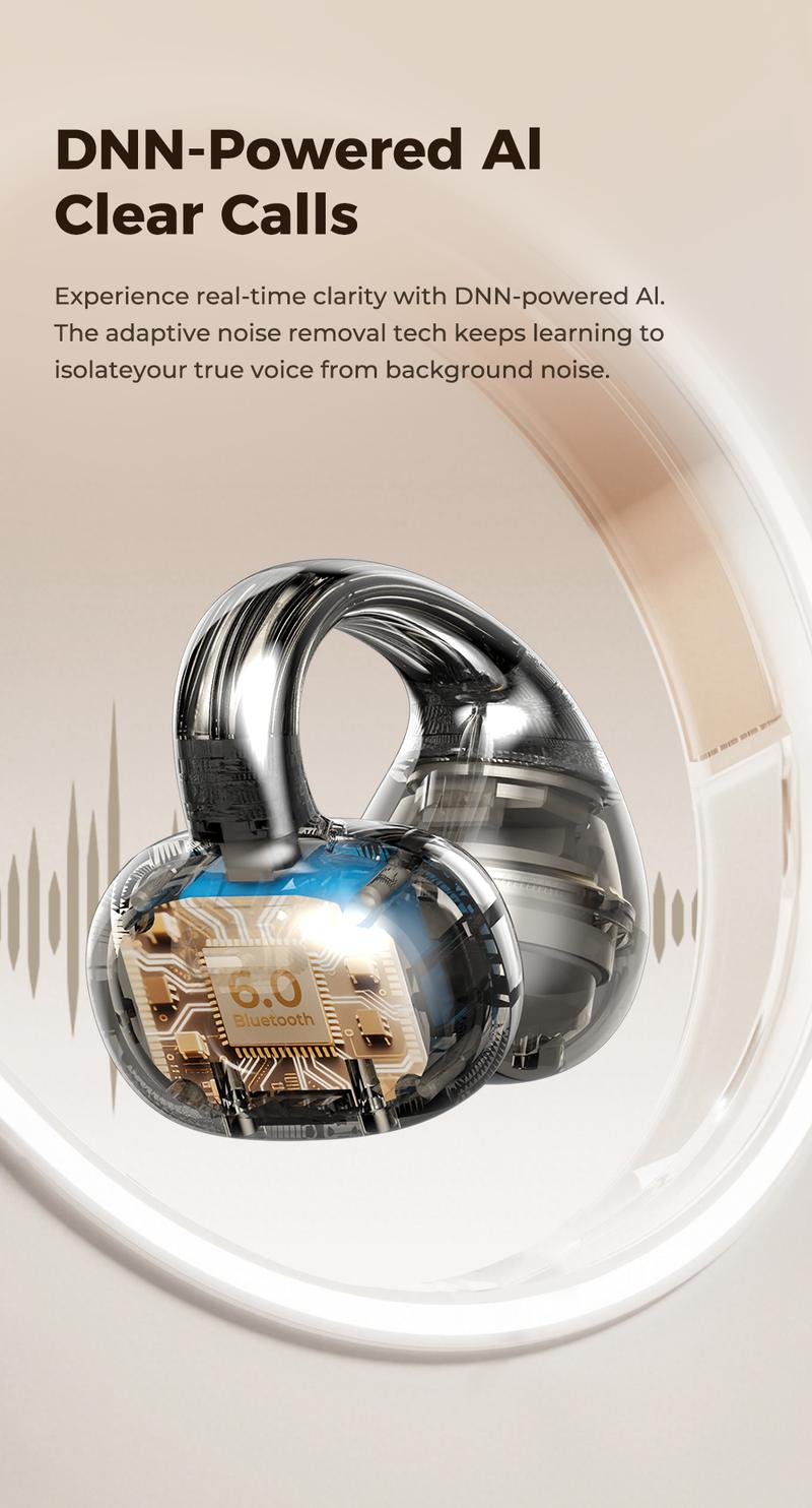 HTC NE56 OWS - New clip-on earphones. Bluetooth headset (6.0), IPX5 waterproof, with charging case and built-in microphone. Super comfortable to wear, excellent sound quality, and a three-month warranty! Suitable for a variety of occasions.