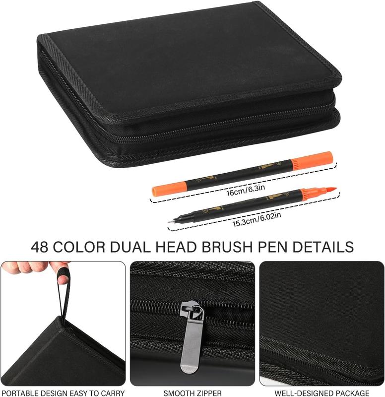 48 Color Duo Tip Pens Art Markers Set,96 Nibs Fine and Brush Tip for Adult Coloring Book Journaling Note Taking Lettering Calligraphy Drawing Pens Supplies