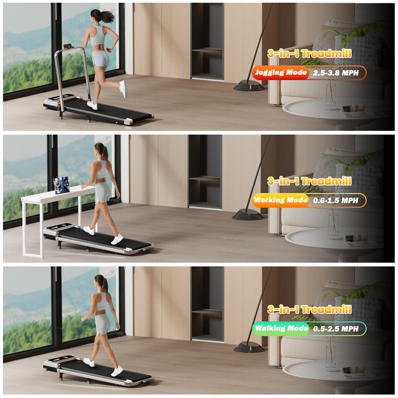 YAGUD Incline Walking Pad with Handrail, LED Display,  2 in 1 Under Desk Treadmill for Small Spaces,Portable for Home/Office