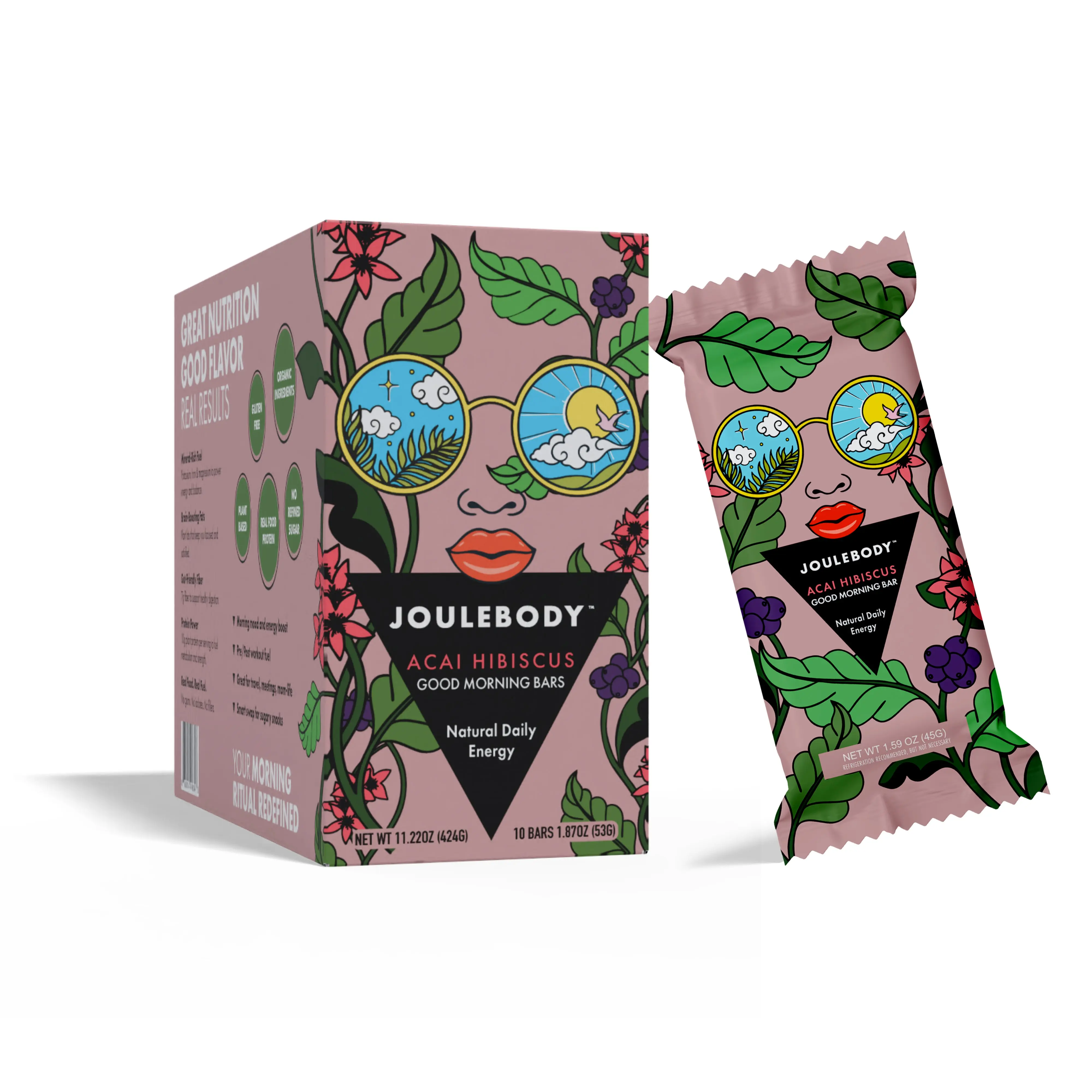 JOULEBODY Acai Hibiscus Superfood Bars (10 count), 10g Protein & 7g Fiber, Plant-Based Nutrition Bars, Berry Flavor, Gluten Free Variety Protein Bar , Real Food Energy for Busy Mornings, Workouts & Everyday Routines