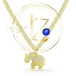 COD#2042  Cuban chain with elephant pendant clear zircon 5 mm Cuban chain
