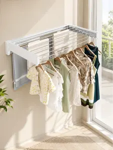 Wall Mounted Folding ABS Clothes Hanging Rack - Heavy Duty, Space Saving, Extendable Multi-Rod, Adjustable Clothing Rack, Durable Sturdy for Indoor Balcony Bathroom