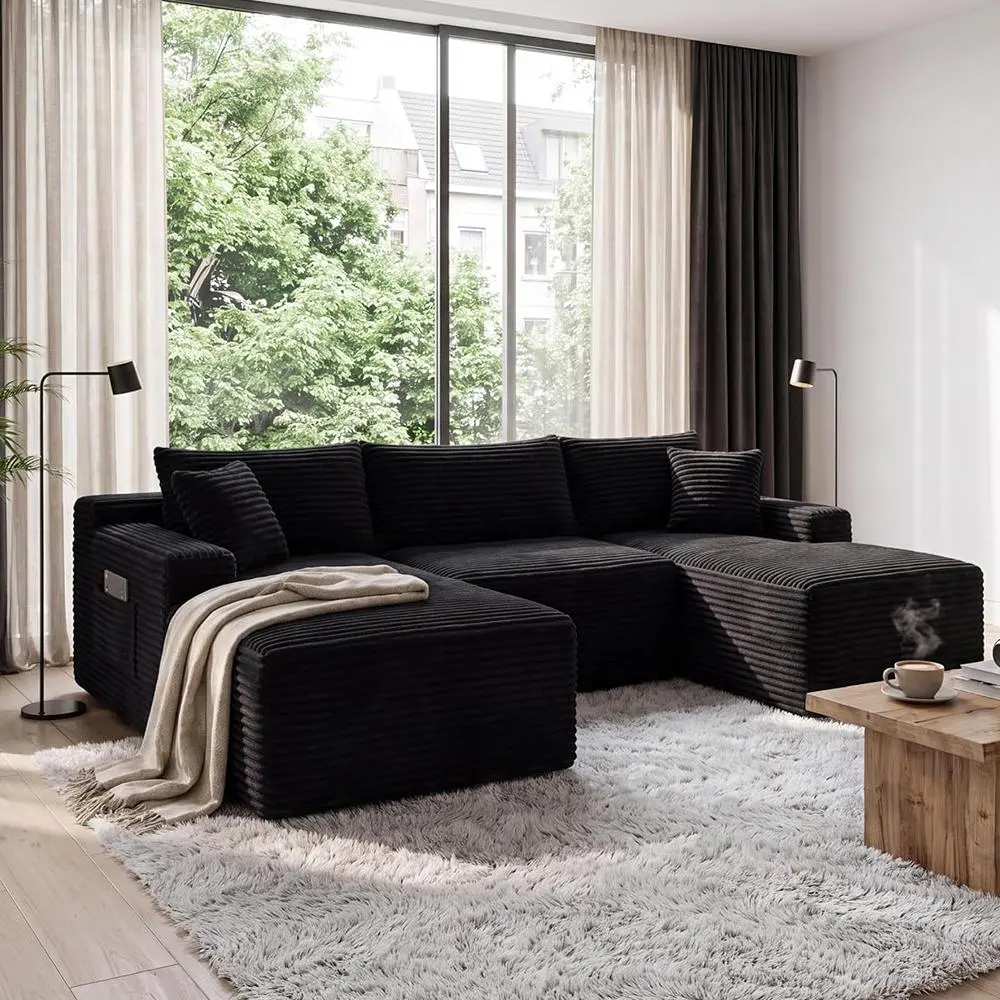 94.5" U-Shaped Cloud Sectional Sofa Couch with Deep Seat,No Assembly Required,  Sleeper for Living Room,Bedroom,Apartment