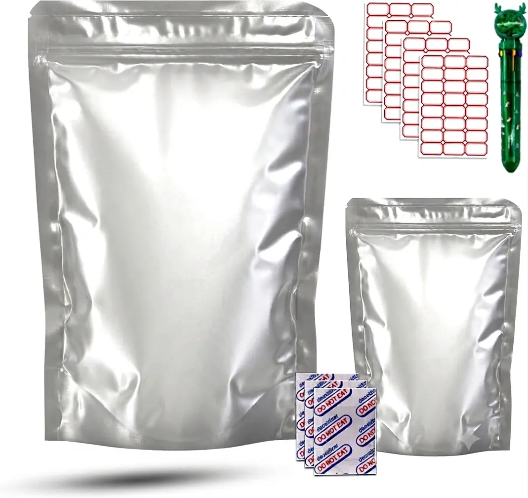 50 (1 Gallon*25 & 1 Quart*25) Pack Mylar Holographic Organiser Bags with Clear Window Resealable Smell Proof Zipper Foil Storage for Food Samples & Small Business -  Airtight Container Set, Leakproof Container, Snack Containers