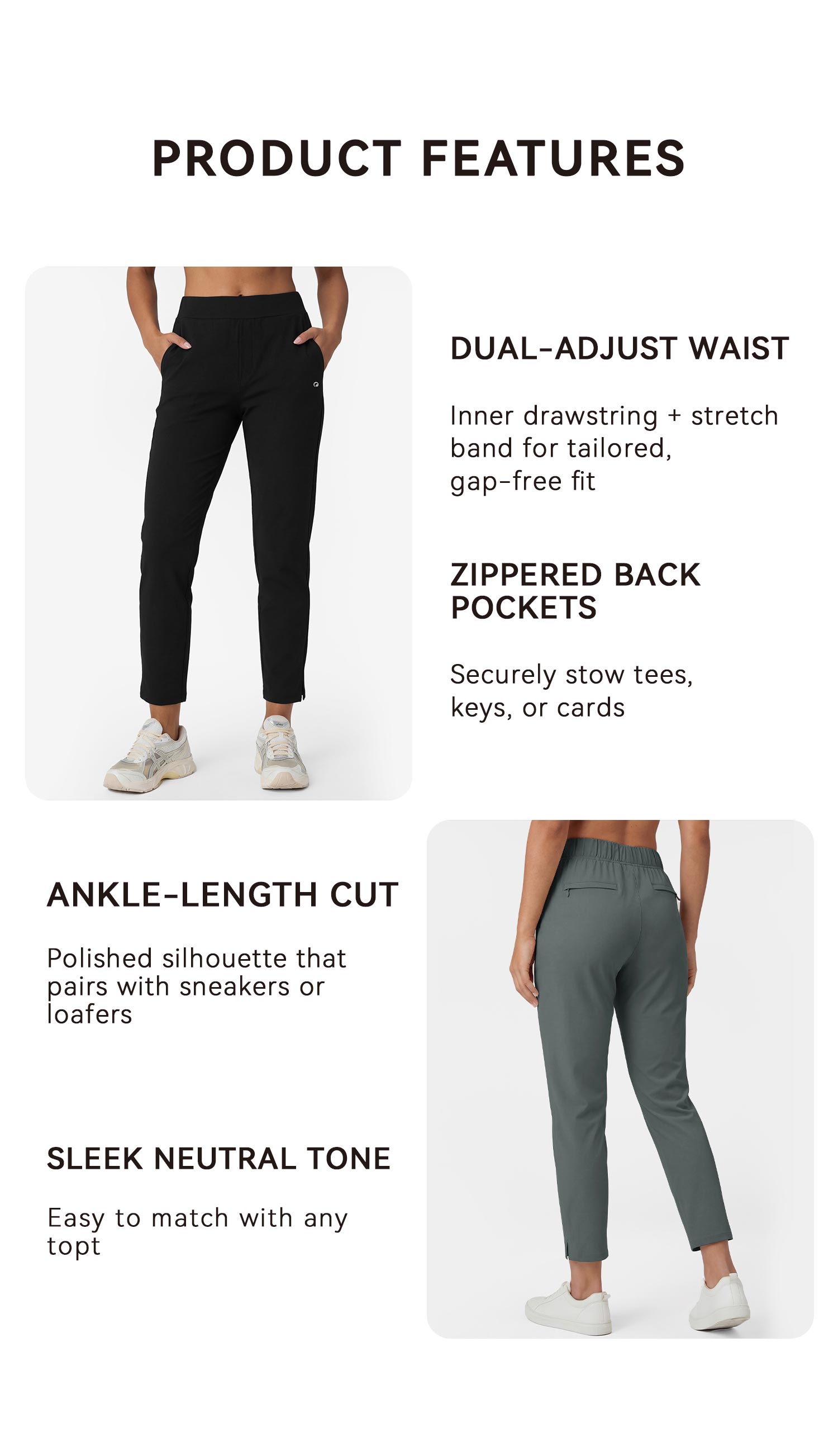 OQQ Women's Relaxed Fit Sport Pants Soft with Pockets Elastic Waist Outdoors Casual Lounge Yoga Workout Activities Bottom