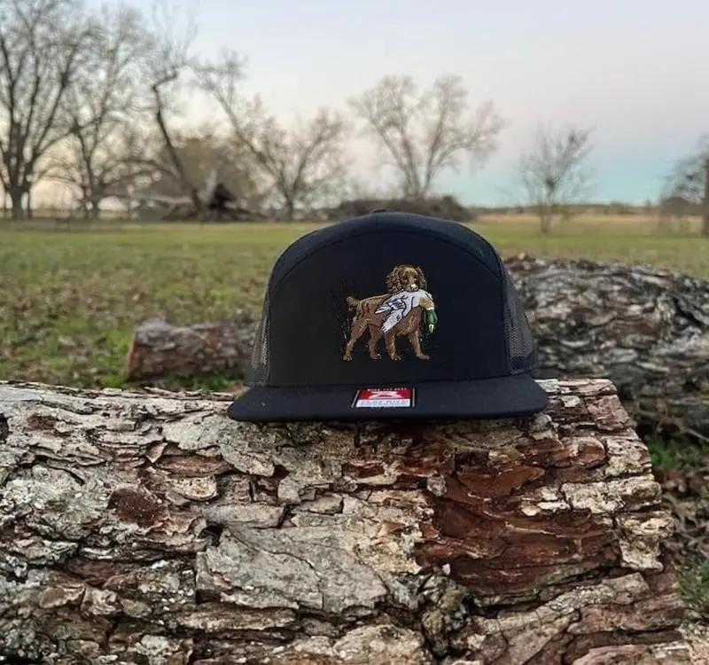 Boykin Mallard Camo 7 Panel Trucker Hat, Embroidered Duck Leave Brackish and White Camo Collection Hat Gift for him