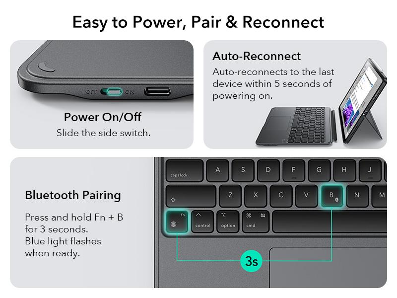 ESR Detachable Keyboard Case for iPad Air 11/13 inch&iPad Pro 11/13 inch, Magnetic Detachable Keyboard, Portrait/Landscape Modes, Large Click-Anywhere Trackpad, Backlit Keys, Shift Series