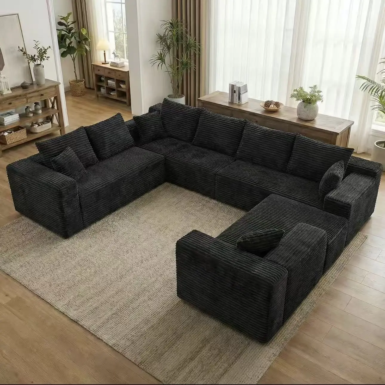 120'' Oversized U-Shaped Modular Cloud Sofa, 8 Seater Boneless Sectional Couch with Chaise Lounge, 4-in-1 Free Combination Deep Seat Corner Sofa, No Assembly for Living Room