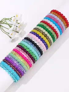 17pcs Mix Fashion Bohemian Beaded Bracelets Set, Multilayer Stackable Bracelets with Colorful Transparent Glass Round Beads for Women Girls Gift & Daily Wear