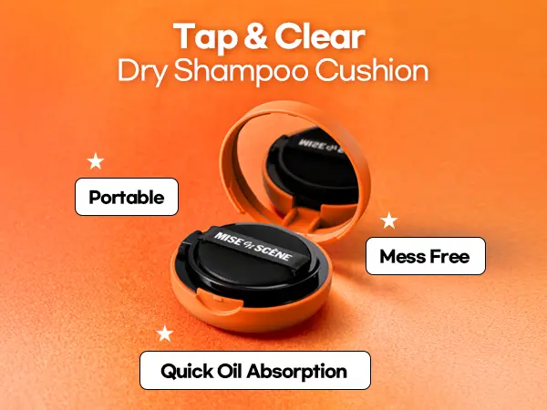 [NEW] Tap and Clear Dry Shampoo Cushion | Mise En Scène | No white cast, No residue | Liquid to Powder | For all hair types & colors | Wet powder with puff | Non aerosol, Non toxic