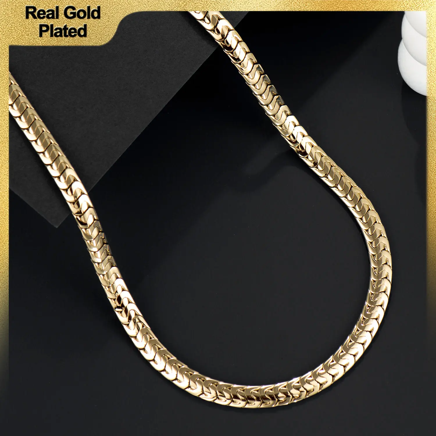 Holylegend 14K Real Gold Plated Snake Chain Necklace for Men,6mm wide Flat Chain Design, Smooth Finish, Classic Minimal Style, Gift Ready,Father's Day Gift