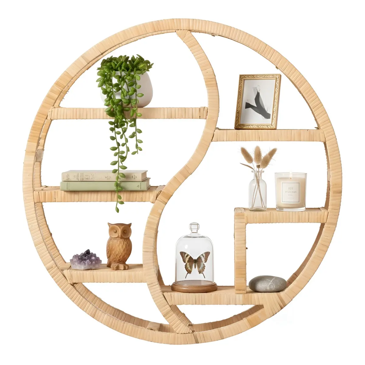 Vintiquewise QI004943 3-Tier Round Bamboo Hanging Floating Shelf - 22" Diameter Circular Shape, 7-Inch Depth, Minimalist Boho Wall Mount Floating Shelves for Wall Display, Living Room Decor