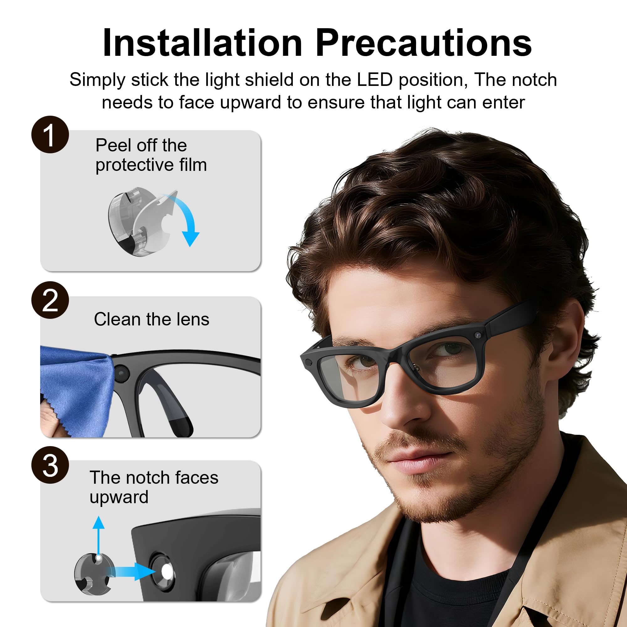 12Pcs LED Light Blocking Stickers Compatible with Ray-Ban Meta Wayfarer/Skyler/Headliner (Gen 2) & Oakley Meta HSTN Smart Glasses Accessories, Low-Tack Restickable Blackout LED Light Covers Sticker