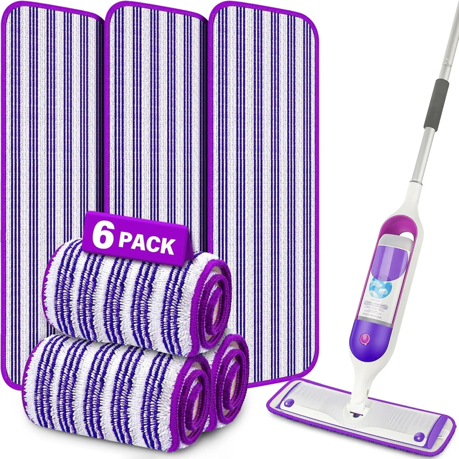 6-Pack Reusable Microfiber Swiffer Refill Pads - Machine Washable Cleaning Mop Refills for Wet/Dry Mopping, Waste-Minimizing for Households (100+ Uses), Minimizes Waste