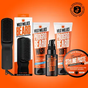 #1 Complete Beard Routine Kit - Straightener, Shampoo & Conditioner, Styling Paste + Liquid Gold Kit - TikTok Exclusive | WILD WILLIES