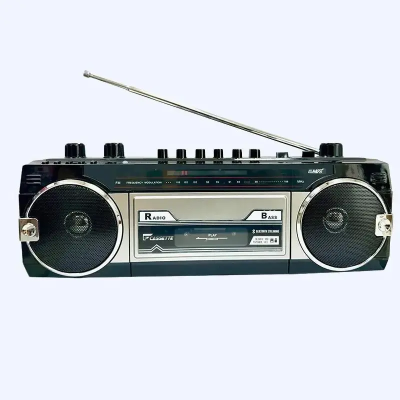 Retro Bluetooth Boombox Cassette Player with Audio Functionality - Convert Tapes to USB/SD/MicroSD, FM Radio, APP Control, Built-in Mic, Recording, Headphone Jack - Compact 80s Gift for Android Device Music Lovers (Black), Stereo, 80S Music