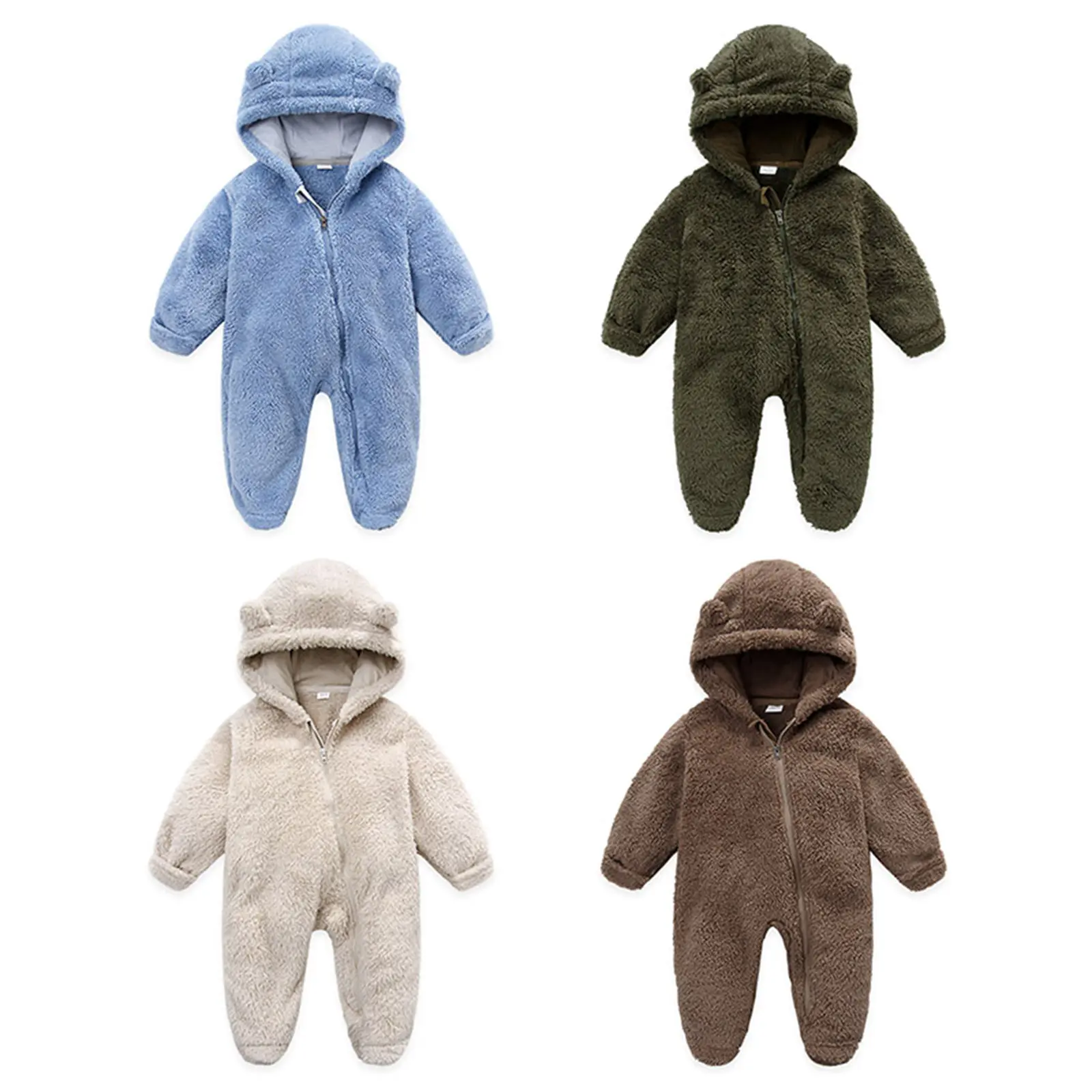REDWOON Newborn Baby Boys Girls Winter Jumpsuit Cute Bear Snowsuit Fleece Long Sleeve Footed Hooded Zipper Romper Winter Coat Outwear Warm Outfits
