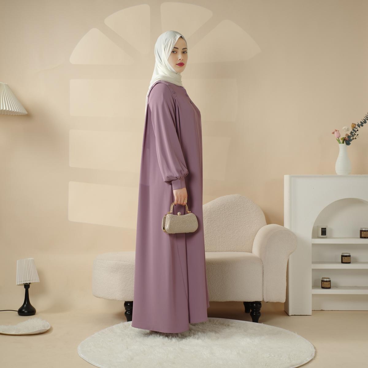 Macaron Color Shoulder Button Pullover Abaya ,black abaya,elegance,soft,daily abaya,abaya style,muslimfashion,abayafashion,jilbab,MA083 - Modest Women's Abaya Style with Elegant Design  Versatile Classic