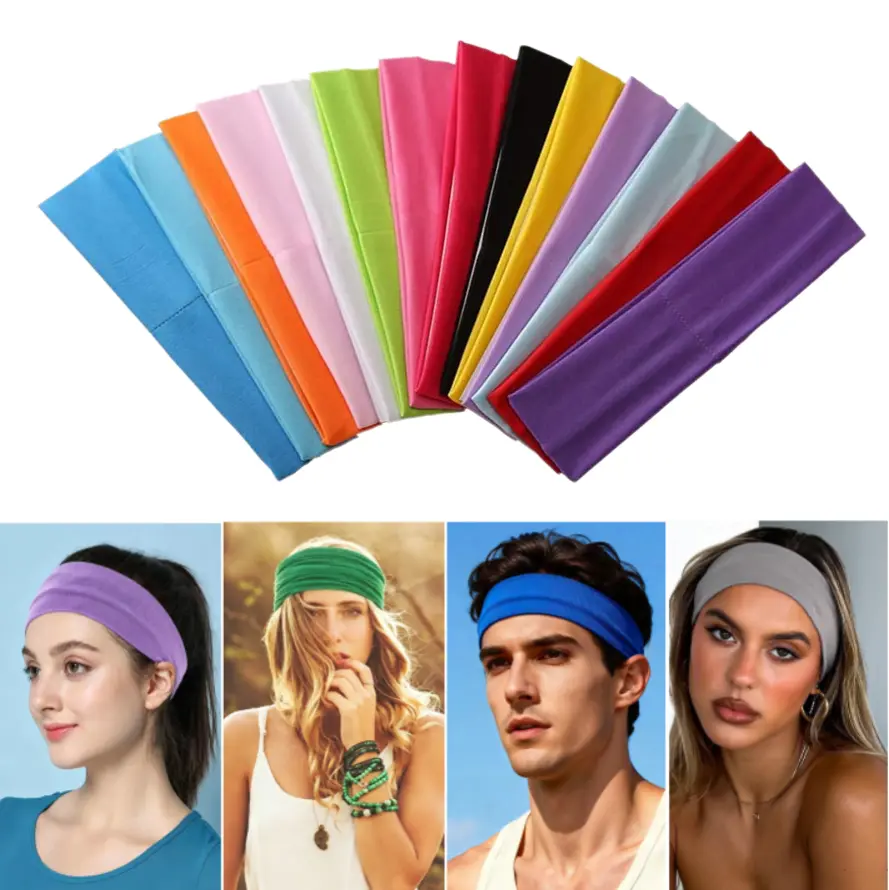 10-Pack Stretchy Non-Slip Sports Headbands for Women, Elastic Training Headbands with Moisture-Wicking for Workout, Yoga, Running, Mixed Colors