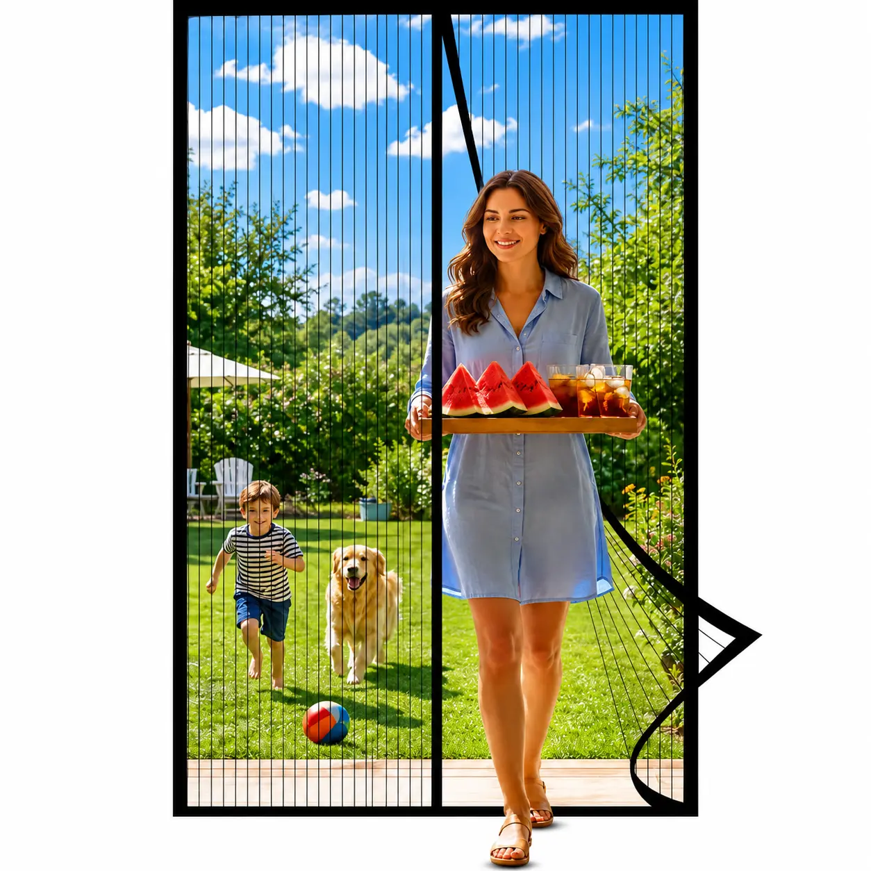 Magnetic Screen Door Mesh, Works for Patio, Sliding Door, Keeps Bug Mosquito Out, Fresh Air Flow, Fits 36" x 80" Door - Curtain Size 38" x 82", Black
