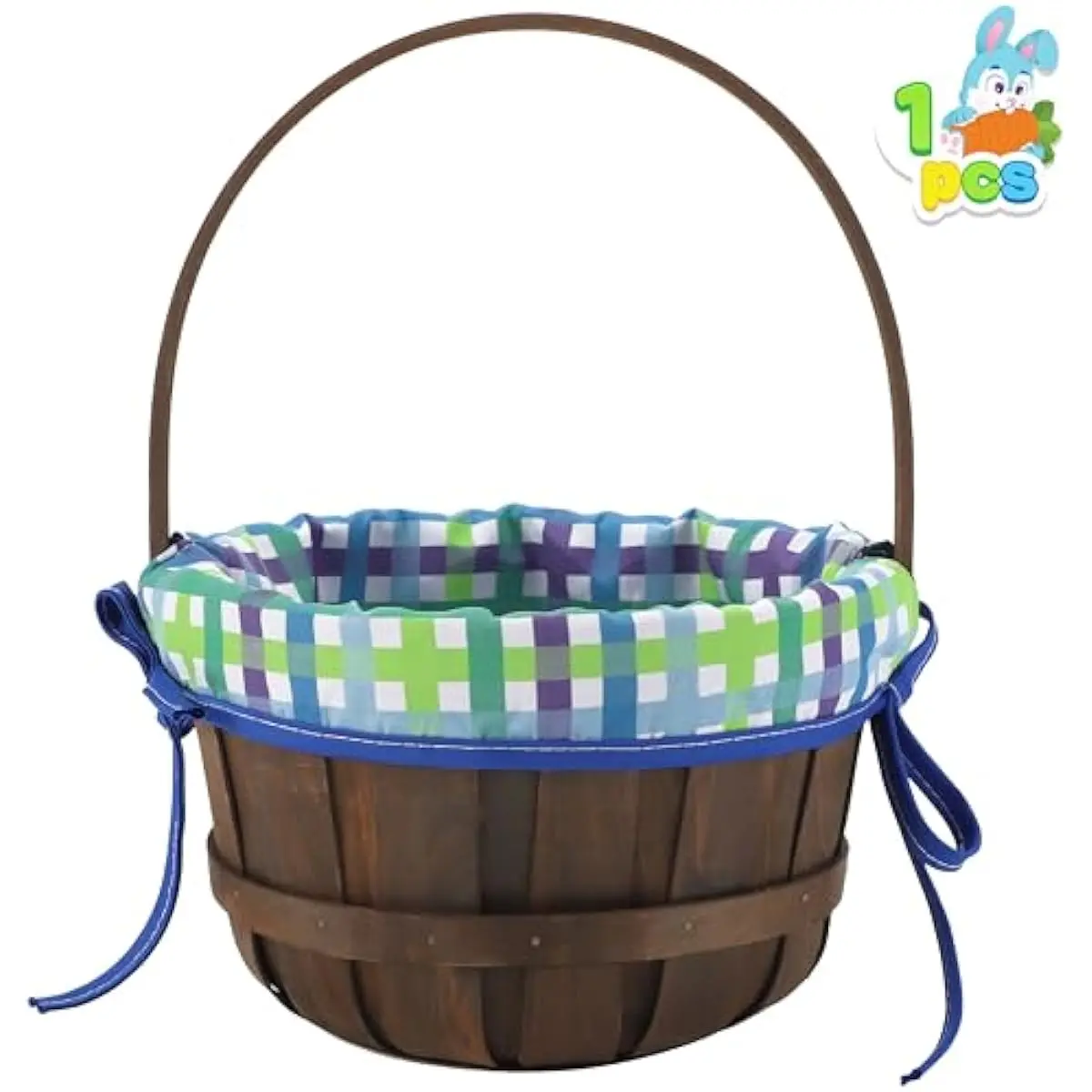 Easter Woven Basket with Lining, Brown Wooden Easter Egg Hunt Basket with Handle for Picnic,Goodie Storage, Gift Packing, Party Favors Supplies Decorations, Filling with Candy(12.4" x 9.1")