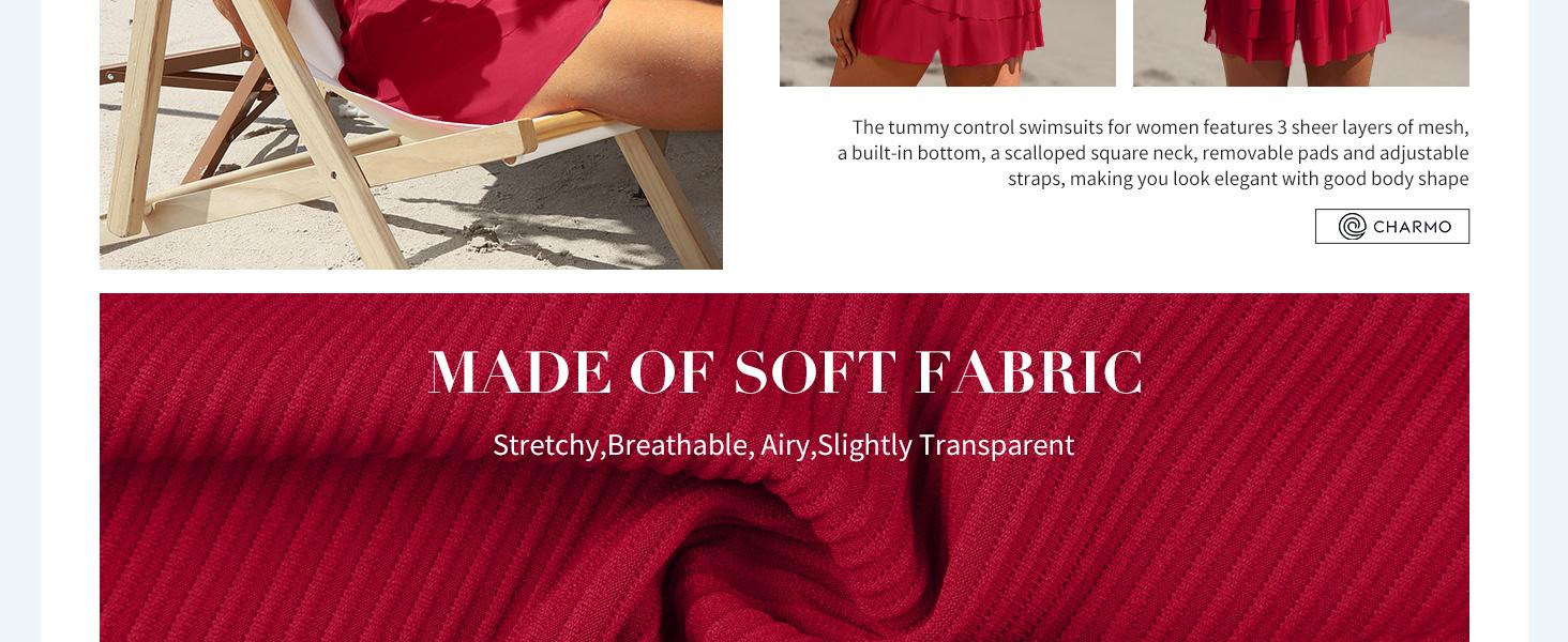 Charmo Women One Piece Swim Dress Tummy Control Swimsuit Full Coverage Bathing Suit Mesh Sheer Swim Skirt Swimwear