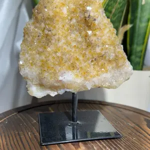 Heated Citrine Druzy Cluster on Stand – Golden Quartz Crystal Display – Abundance & Solar Plexus Energy – Sparkling Citrine Decor