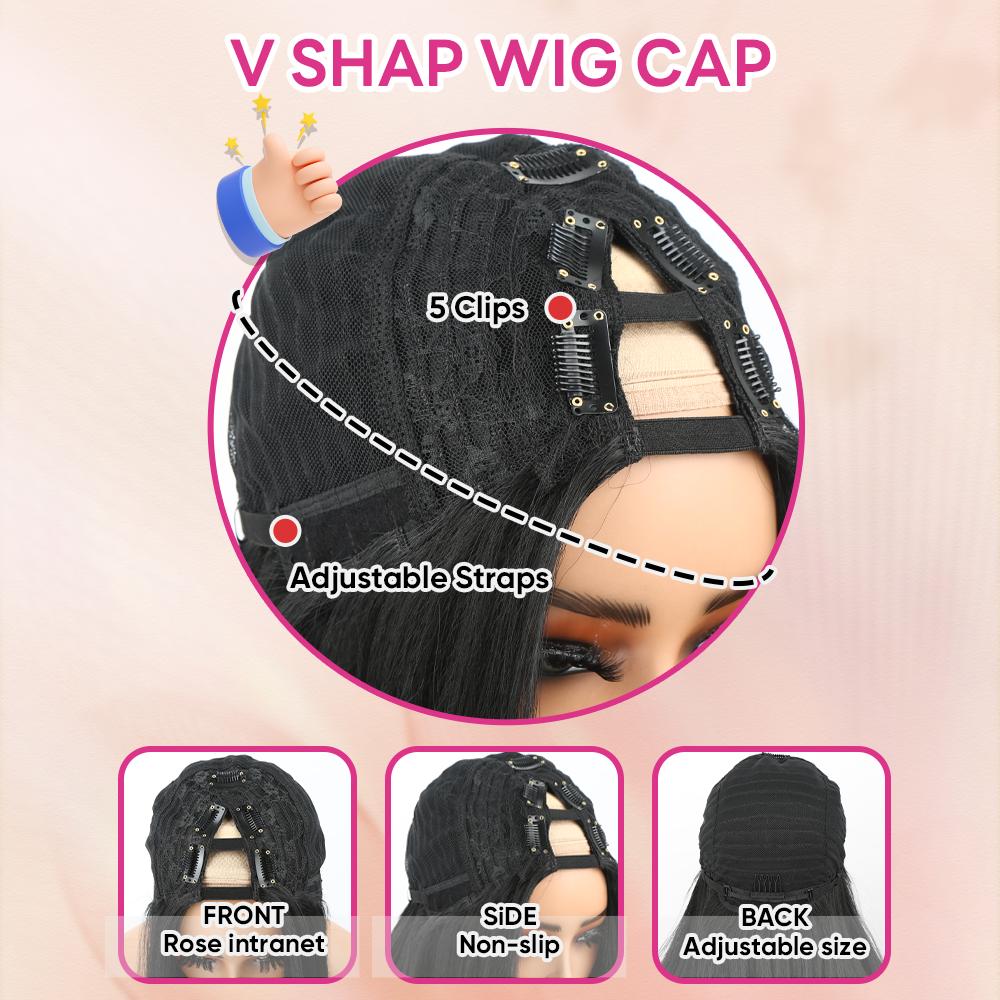 AuvzyHair 24inch V Part Wig Body Wave Glueless Clip In Extensions Thin Part Long Wavy Black Half Wig for Women Synthetic Hair No Leave Out V Part Wigs Beginner Friendly AuvzyHair 24inch V Part Wig Body Wave Glueless Clip In Extensions Thin Part Long Wavy Black Half Wig for Women Synthetic Hair No Leave Out V Part Wigs Beginner Friendly