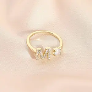 SIXFOX Women's Initial Letter Open Ring with Zirconia Stackable Alphabet Knuckle Adjustable Rings for Idea Best Gift for Women