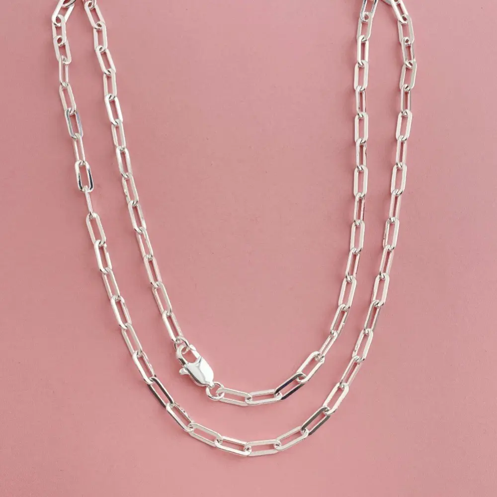 925 Sterling Silver Plated Paperclip Chain Necklace,Paperclip Chain, Men Women, Designed In Italy, Fine Trend Jewelry Silver 3.5MM 19.68/23.62Inch Lightweight Paperclip Dainty Link Chain Simple Jewelry Gifts