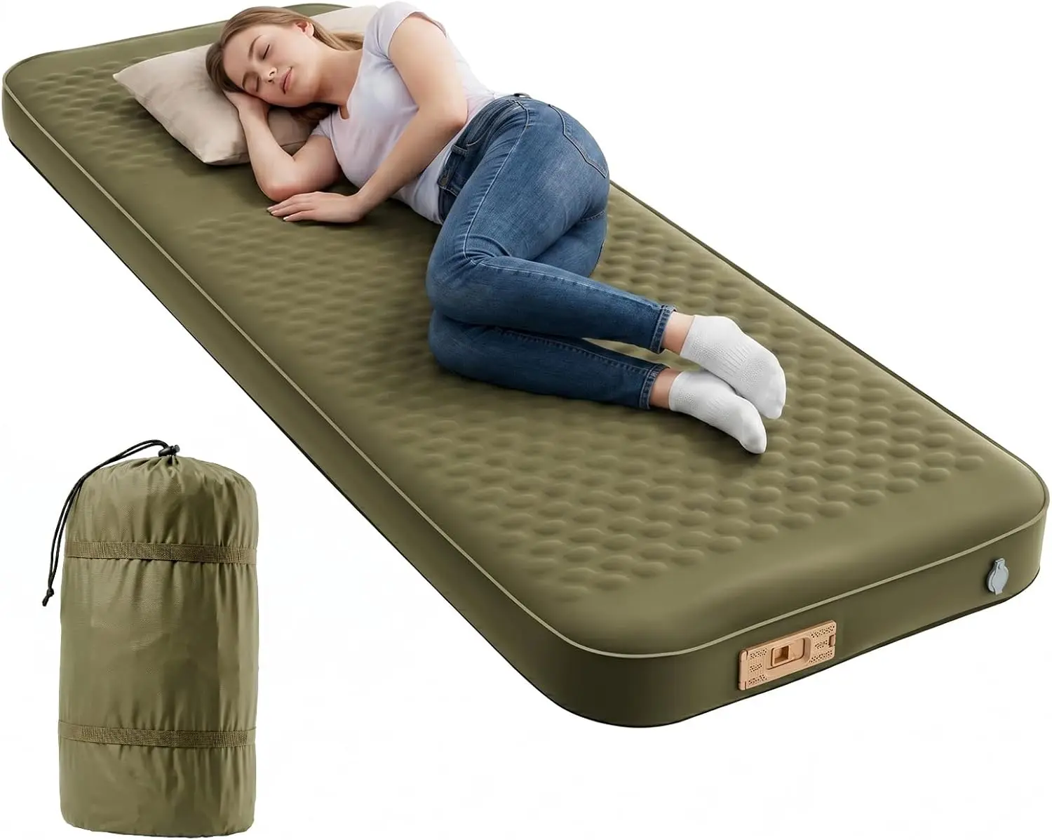 Docred Sleeping Pad for Camping, Memory Foam Camping Mattress Pad, 4" Thick Self Inflating Sleeping Pad with Built-in Pump, 4 Season Inflatable Sleeping Pad for Camping Cot, Tent & Car