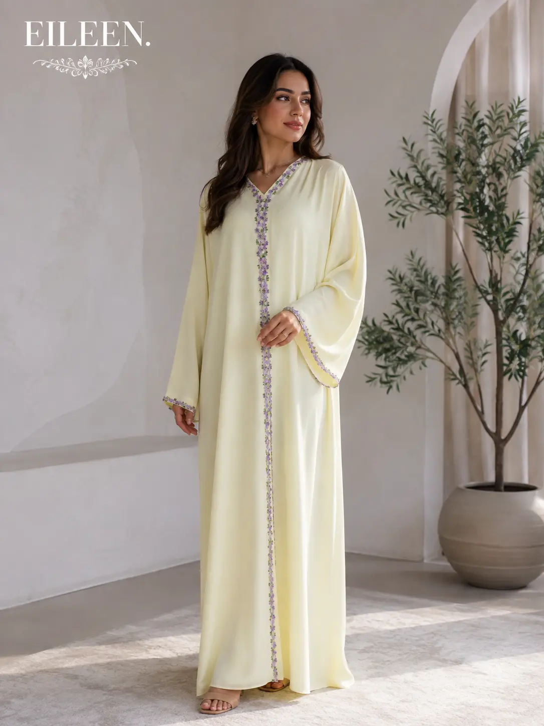 floral lace butteryellow abaya