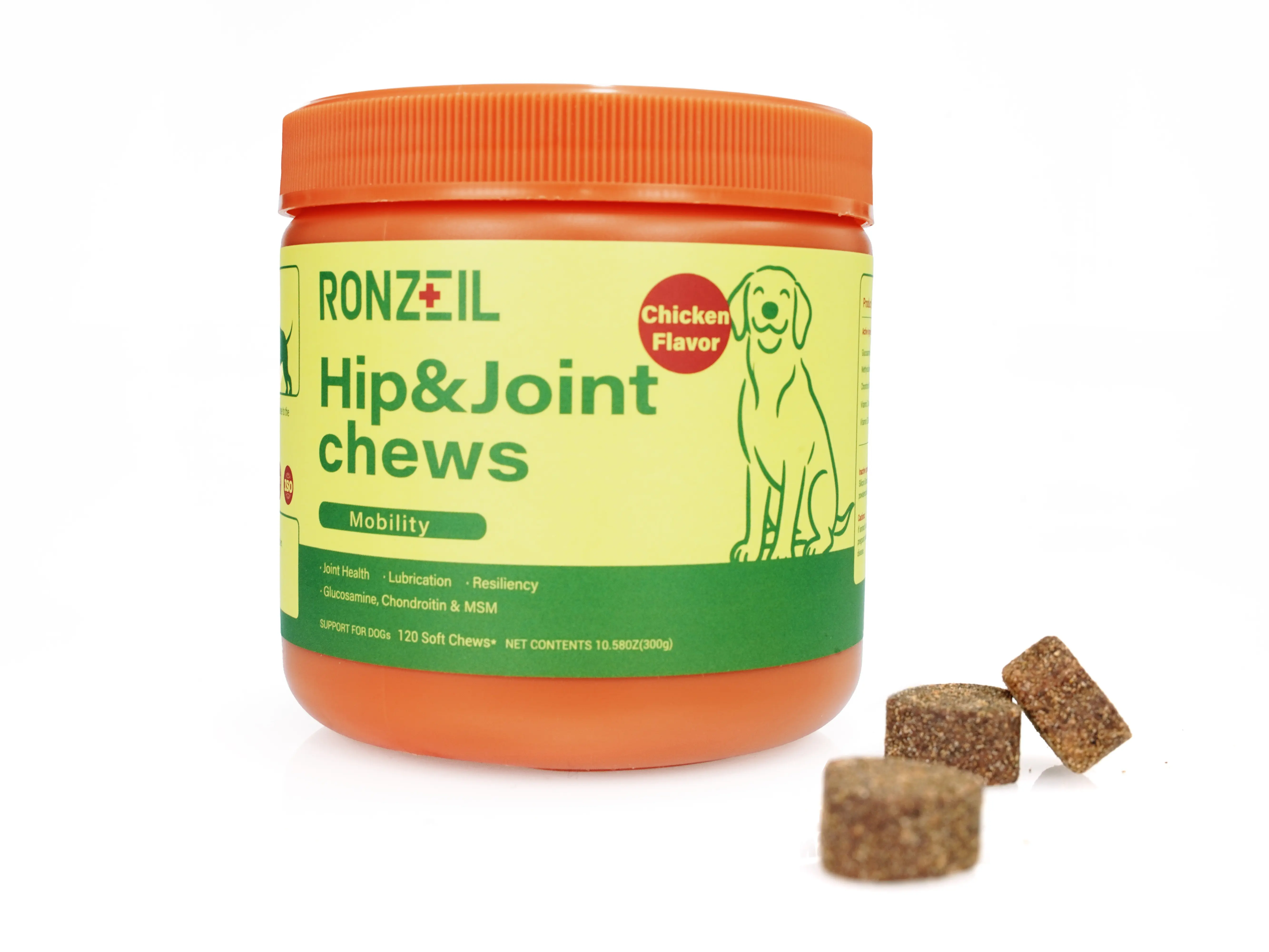 Ronzeil Dog Hip & Joint Support Supplement Chews, Chicken Flavor Treats for Mobility Aid, Cartilage Repair & Easy Feeding, Palatable