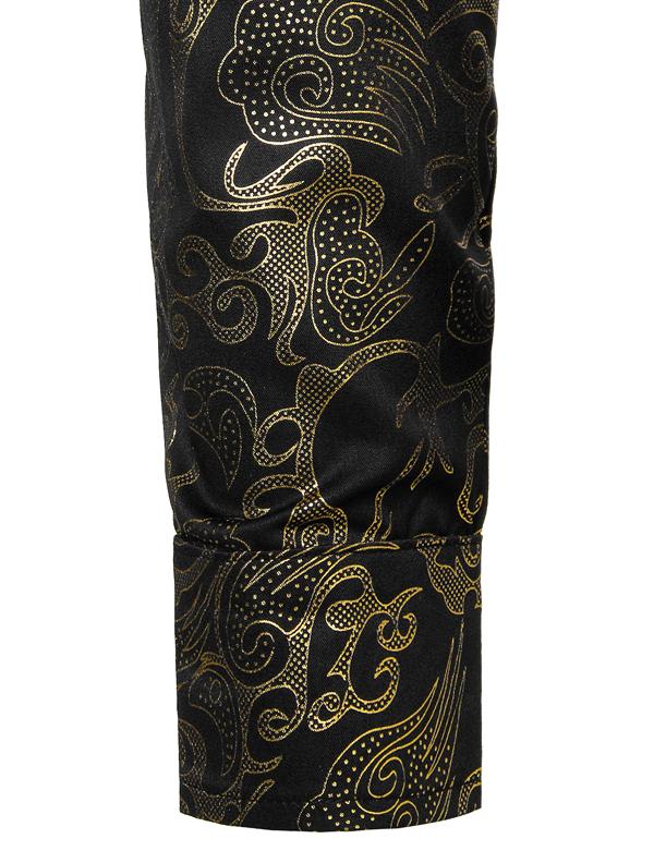 ZEROYAA Men's Luxury Gold Prom Design Slim Fit Long Sleeve Button up Party Dress Shirts