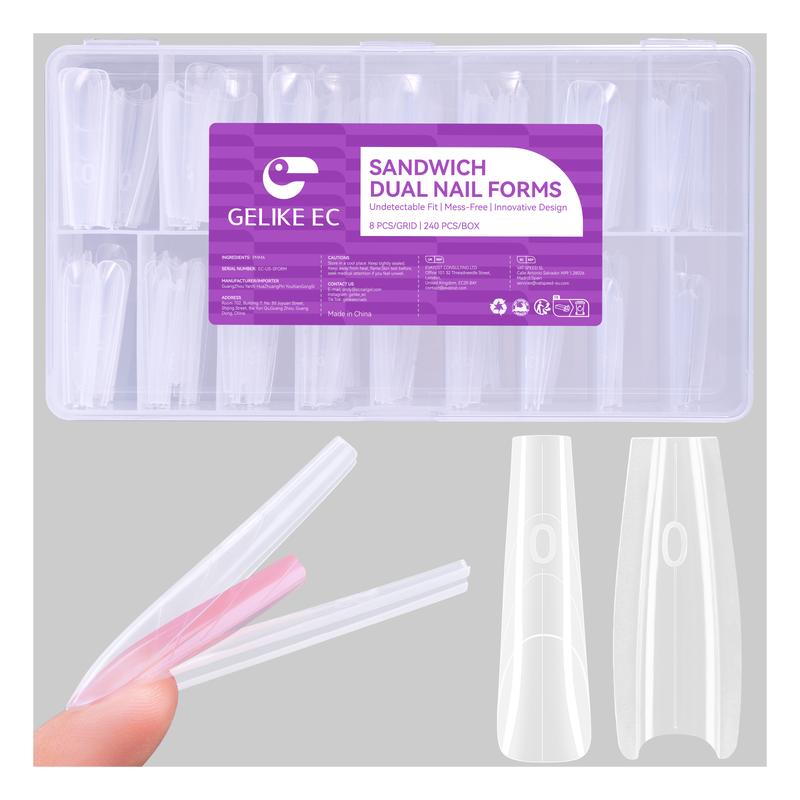 Salon-Perfect Sandwich Nail Forms at Home: Gelike EC Sandwich Dual Forms for Builder Gel - 2026 Nail Extension Mold No Gel Stacking - 240Pcs 15 Sizes for DIY Extensions Art - Almond Round