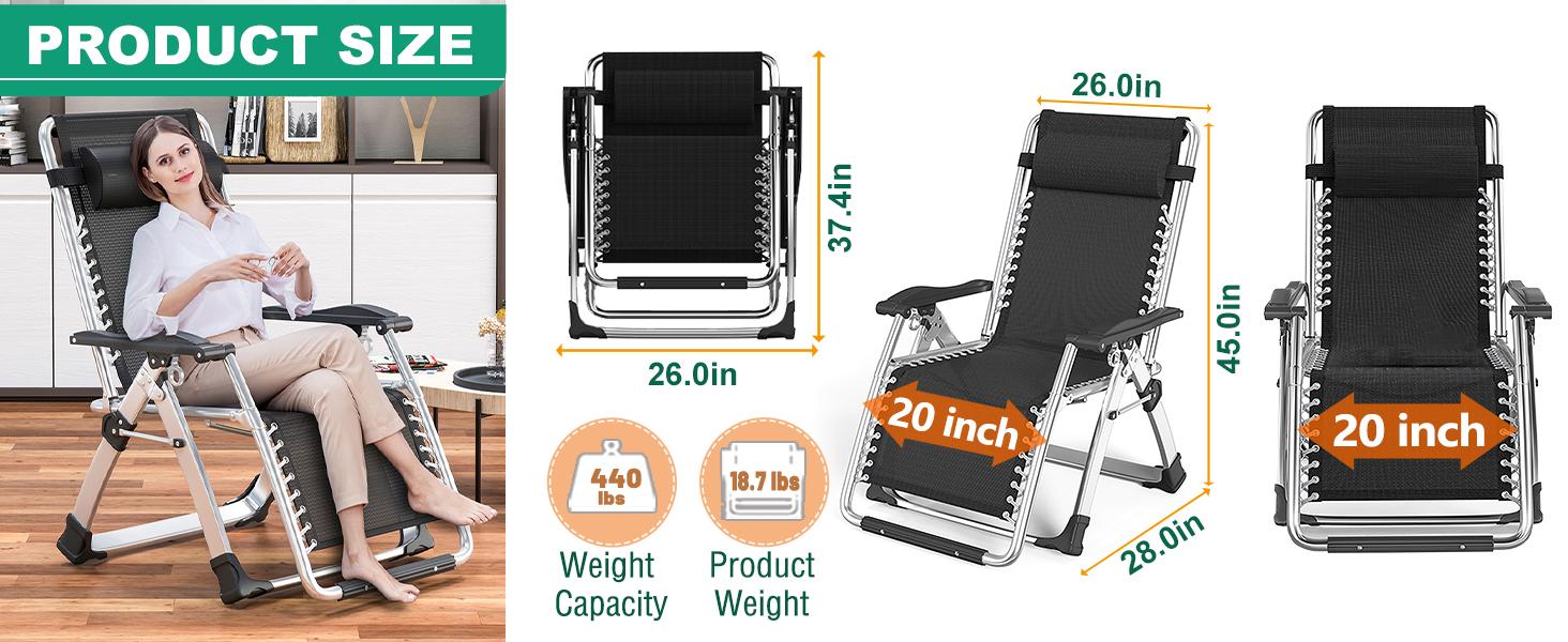 Naudacaa Zero Gravity Chair, Premium Outdoor Lawn Folding Lounge Chair with Adjustable Reclining, Cushion, Headrest & Tray, Supports 400lbs