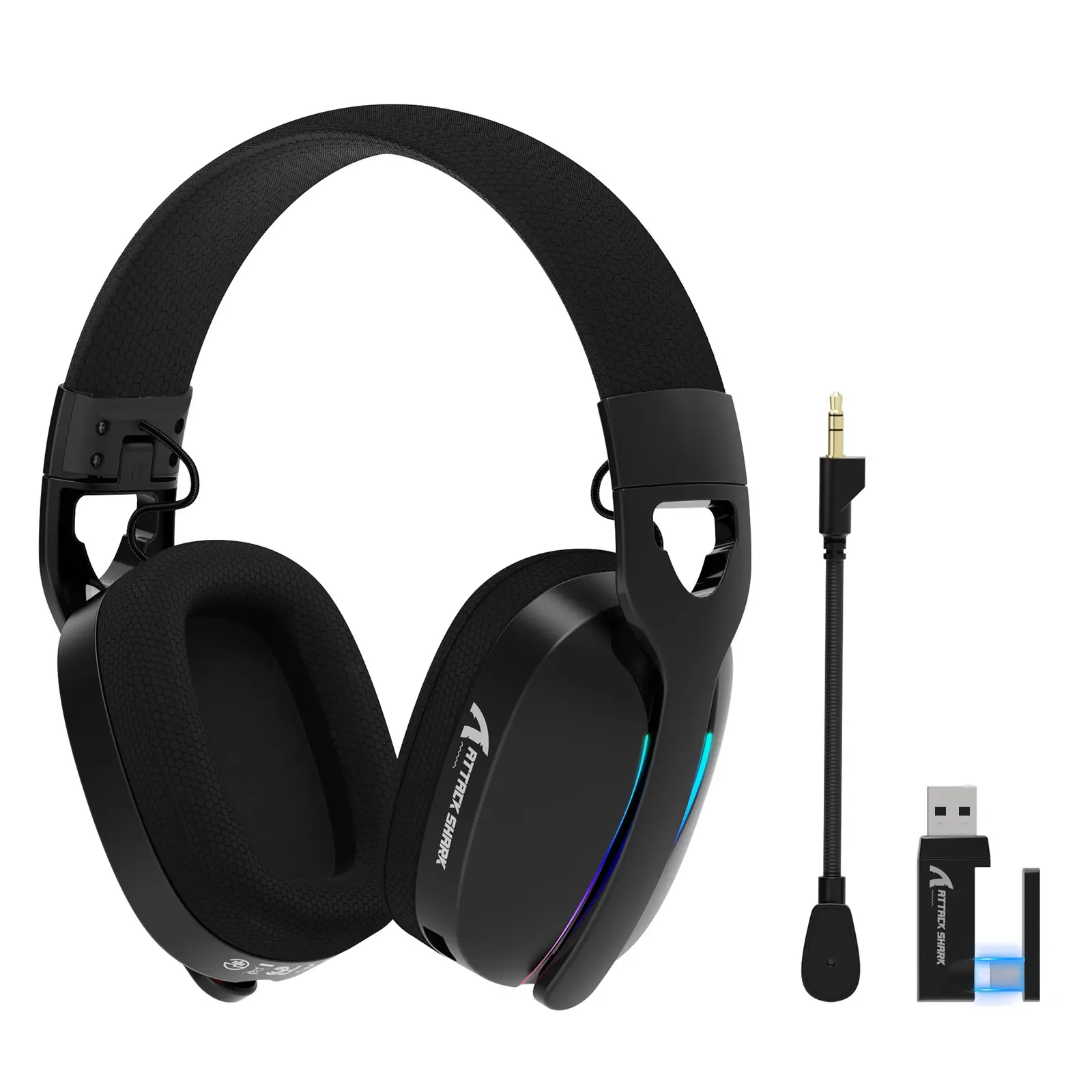 Attack Shark L90 Wireless Gaming Headset, Bluetooth-compatible 2.4g 3.5mm Triple Mode, RGB Foldable Design, 7.1 Surround Sound, Noise-Canceling Mic, Wireless Gaming Headphones, Gaming Accessories