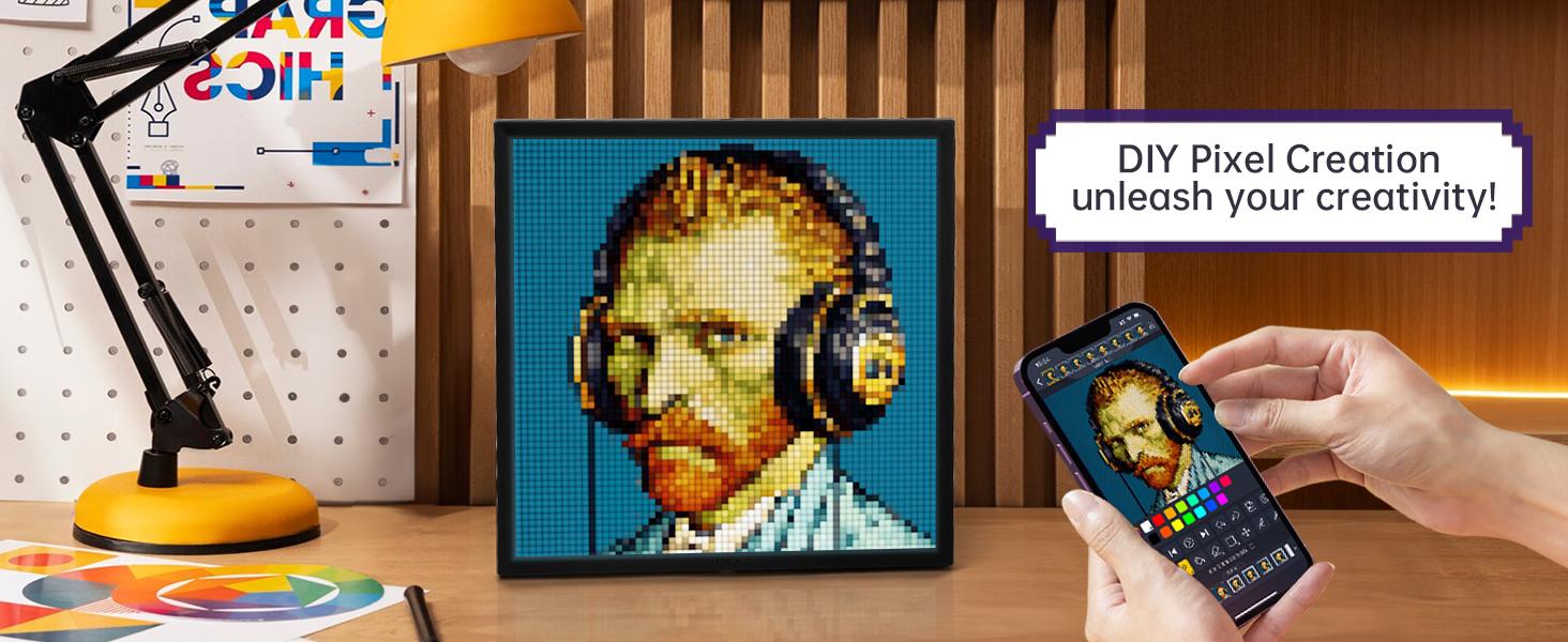 Divoom Pixoo-64 WiFi Pixel Cloud Digital Picture Frame 64x64 LED Display APP Control for Gaming Room Decor & Social Media Fan Counter - Decorative