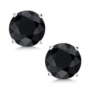 Gem Stone King 2.30 Cttw Round 6MM Black Sapphire 14K White Gold Stud Earrings with Comfort Back | Gold Earrings For Women Men