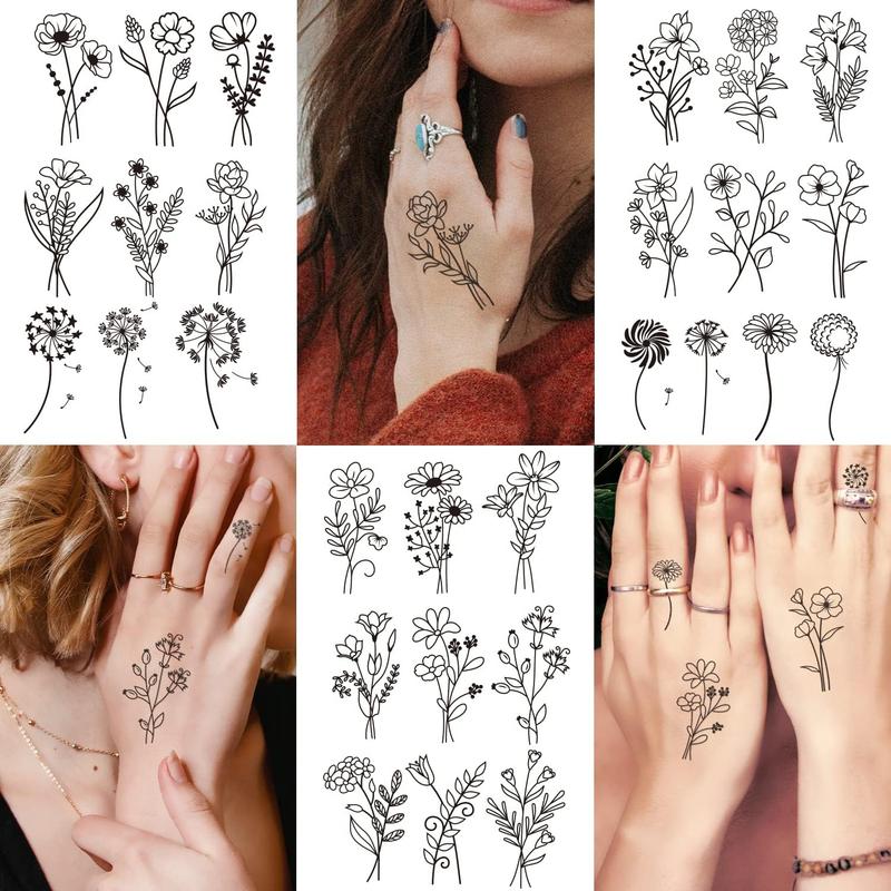 Cerlaza 100 Sheets Temporary Tattoos for Women Adult, 420 Mixed Styles Tiny Branch Fake Tattoo Stickers that Look Real and Last Long, Christmas Decoration Realistic Henna for Girl Body Art Sticker
