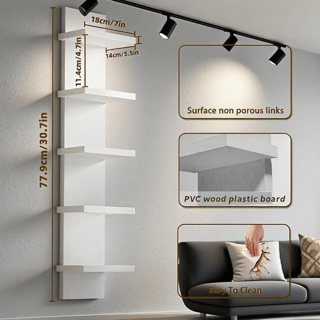 5-Tier PVC Wall Shelf, Floating Shelf, Self-Adhesive, Space-Saving, Modern Minimalist Bohemian Decor, Multifunctional Display Rack, Book Shelf Wall