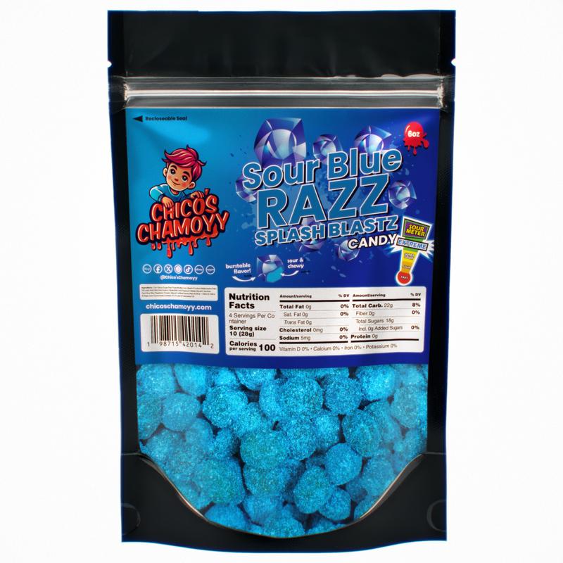 Sour Blue Razz Viral Gushers Splash Blastz 6Oz's Of Candy (No Chamoy Included) - Chicos Chamoyy - Fruity Snack Sweet