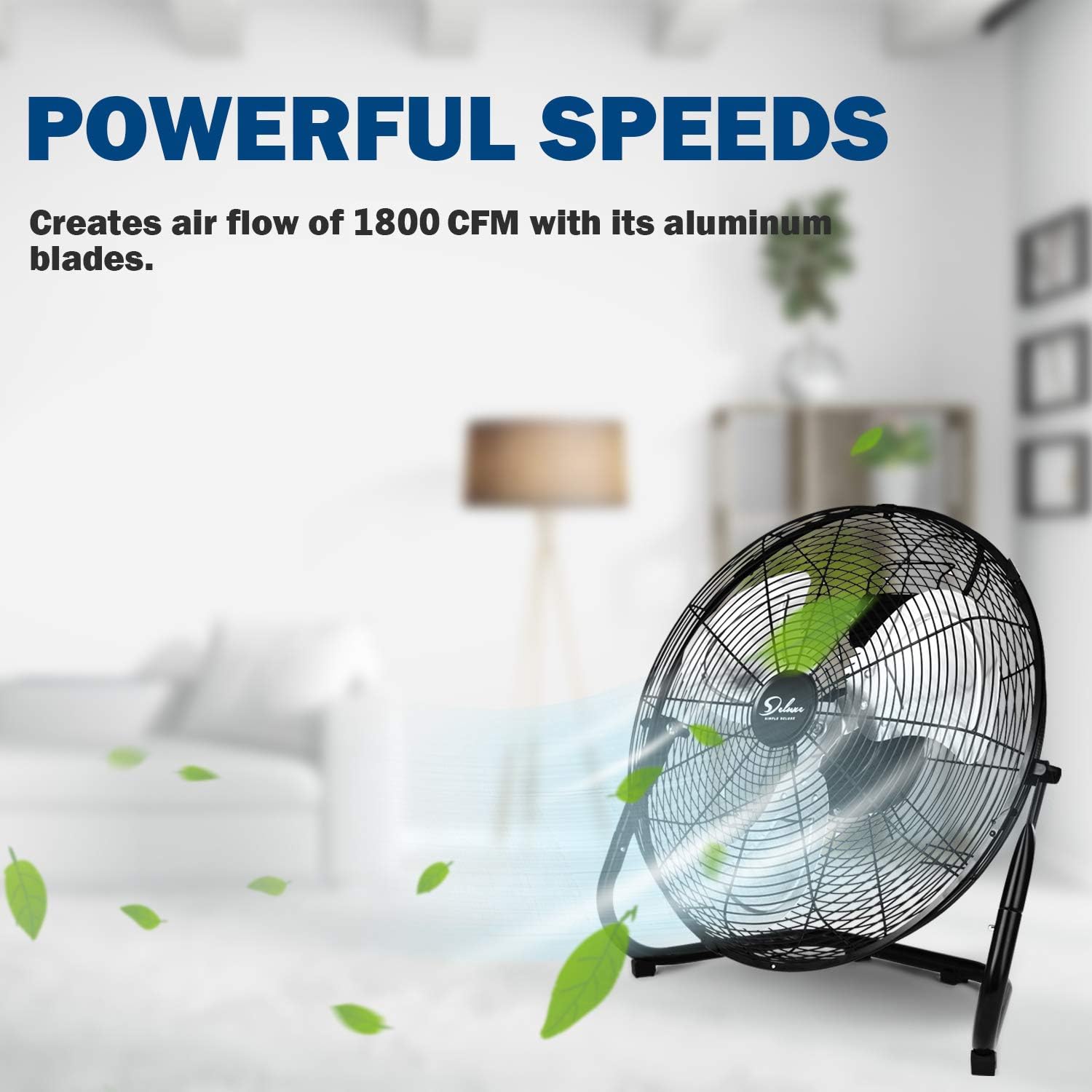 Simple Deluxe 3-Speed High Velocity Heavy Duty Metal Industrial Floor Fans Oscillating Quiet for Home, Commercial, Residential, and Greenhouse Use, Outdoor/Indoor, Black