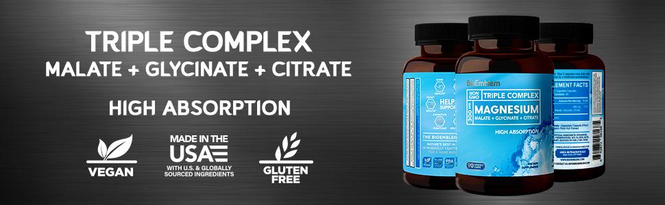 【BioEmblem】Triple Magnesium Complex, Sleep Aid for Nighttime, Support Muscles, Nerves, Energy, Relaxation & Overall Fitness Healthcare