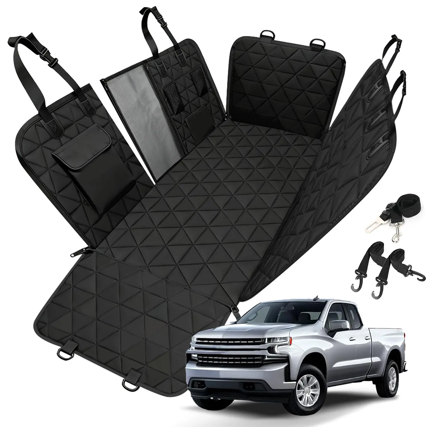 Dog Car Seat Cover with Mesh Window for Back Seat, Waterproof Pet Bench Seat Cover for Trucks for Ford f150/Ram1500/Nissan Frontier/Toyota Tacoma/GMC Canyon/Silverado, 600D Heavy Duty Scratch Proof Nonslip Pet Seat Cover for Back Seat Truck