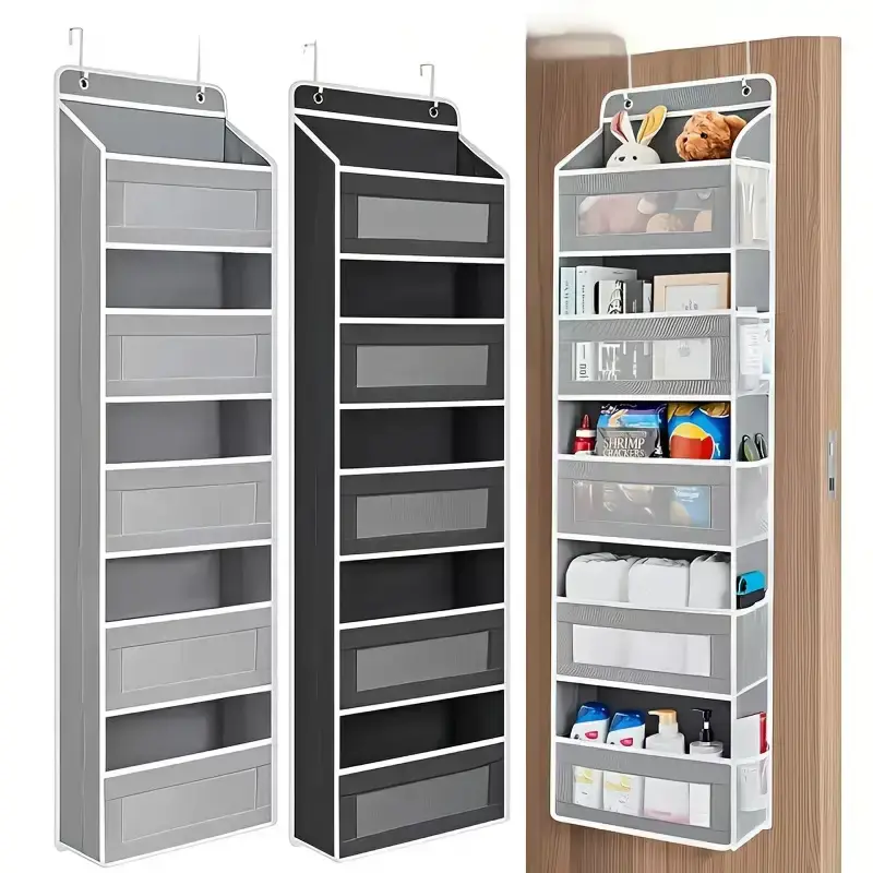 5-Compartment Over-the-Door Organizer: No-drill, space-saving hanging storage. Fits closet, bathroom, kitchen, home, office, dorm. Easy-to-clean fabric, compact & sturdy—great for small spaces.