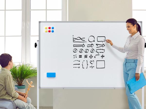 Double-Sided Magnetic Rolling Whiteboard with Silver Aluminium Frame, Wheels, Stand, Dry Erase Markers, Classroom Supplies for Office & Home Use Double-Sided Magnetic Rolling Whiteboard with Silver Aluminium Frame, Wheels, Stand, Dry Erase Markers, Classroom Supplies for Office & Home Use