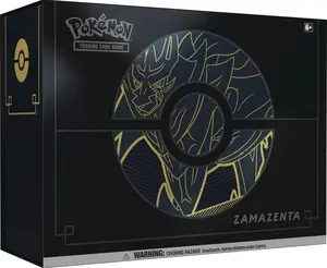 Pokémon Center Plus Exclusive ETB: Zamazenta Elite Trainer Box - Special Edition Card Game with Gold Zacian V or Zamazenta V, 6 Metal Dice, 1 Metal Coin, 65 Card Sleeves, 12 Booster Packs, and Player's Guide