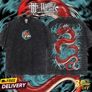 HardTimesClothing - Gyarados PKM Retro Oversize Anime Manga Acid Washed Heavywei shirt, Anime Merch, Gift For Anime Fan. Clothes Oversized