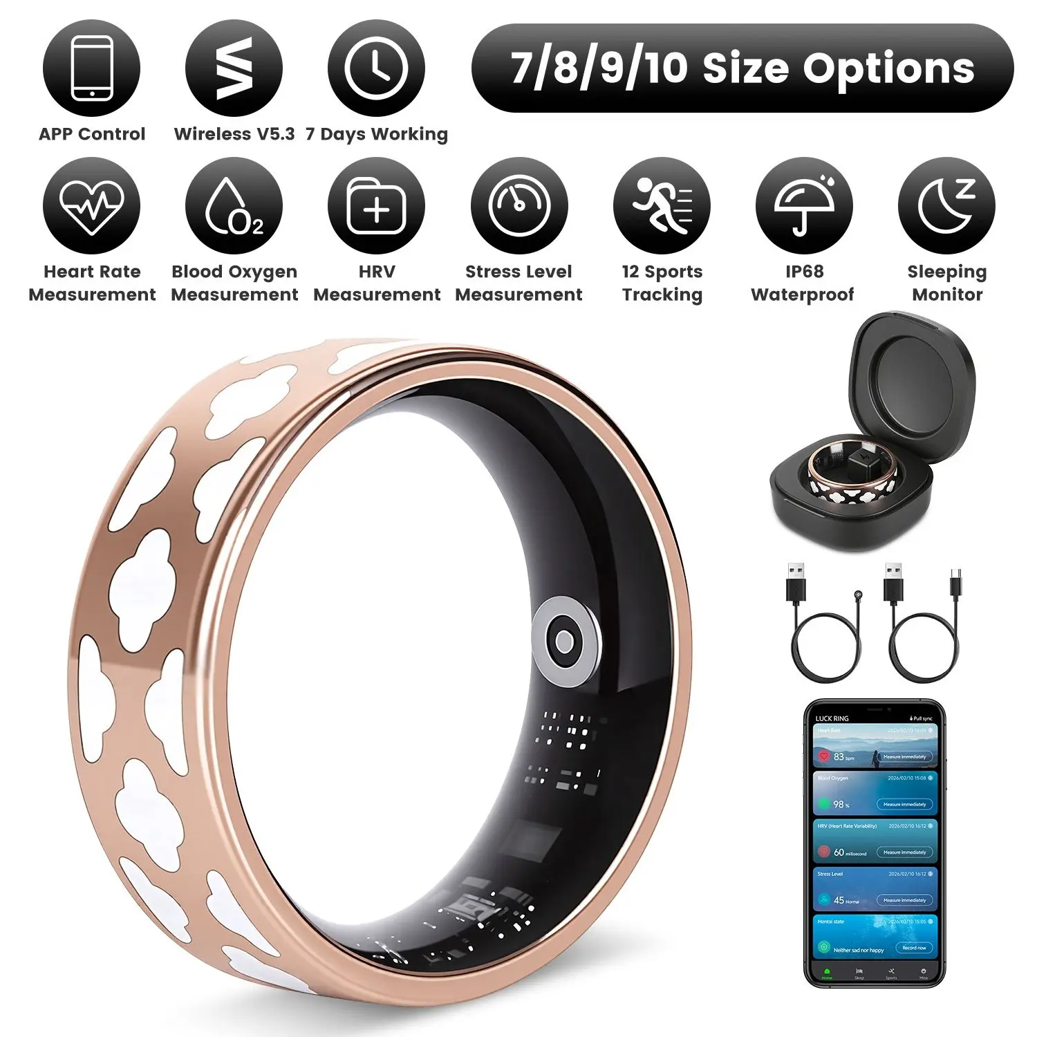 Elite Cloud Edition Titanium-Steel Smart Ring - Waterproof Fitness Wearable, Wireless Audio Device, Sleep Monitoring & Workout Tracker for iOS & Android - Portable Premium, No Monthly Fees